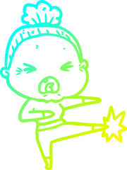 cold gradient line drawing cartoon angry old woman