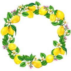 Elegant watercolor lemon wreath