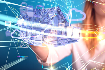 home iot - Neural network 3D illustration. Big data and cybersecurity