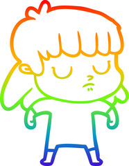 rainbow gradient line drawing cartoon indifferent woman