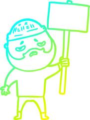 cold gradient line drawing cartoon worried man with beard