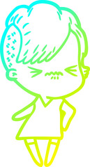 cold gradient line drawing cartoon annoyed hipster girl
