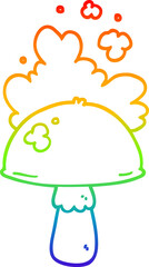 rainbow gradient line drawing cartoon mushroom with spore cloud