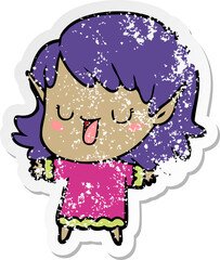 distressed sticker of a cartoon elf girl