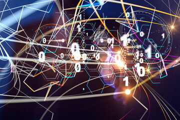 Neural network 3D illustration. Big data and cybersecurity