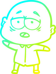cold gradient line drawing cartoon tired bald man
