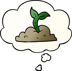cartoon growing seedling and thought bubble in smooth gradient style