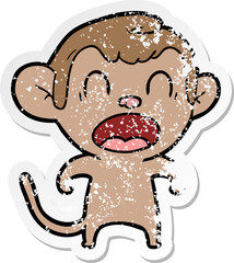 distressed sticker of a shouting cartoon monkey