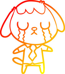 warm gradient line drawing cute cartoon dog crying