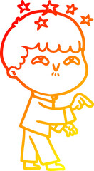 warm gradient line drawing cartoon amazed boy