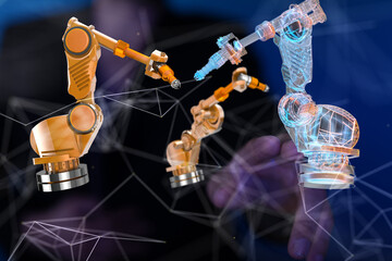 Neural network 3D illustration. Big data and cybersecurity - 3D digital