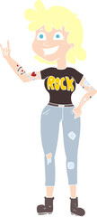 flat color illustration of a cartoon rock girl