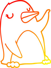 warm gradient line drawing cartoon penguin