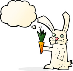 cartoon rabbit with carrot with thought bubble