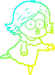 cold gradient line drawing cartoon girl pouting