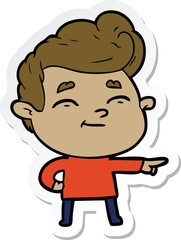 sticker of a happy cartoon man pointing