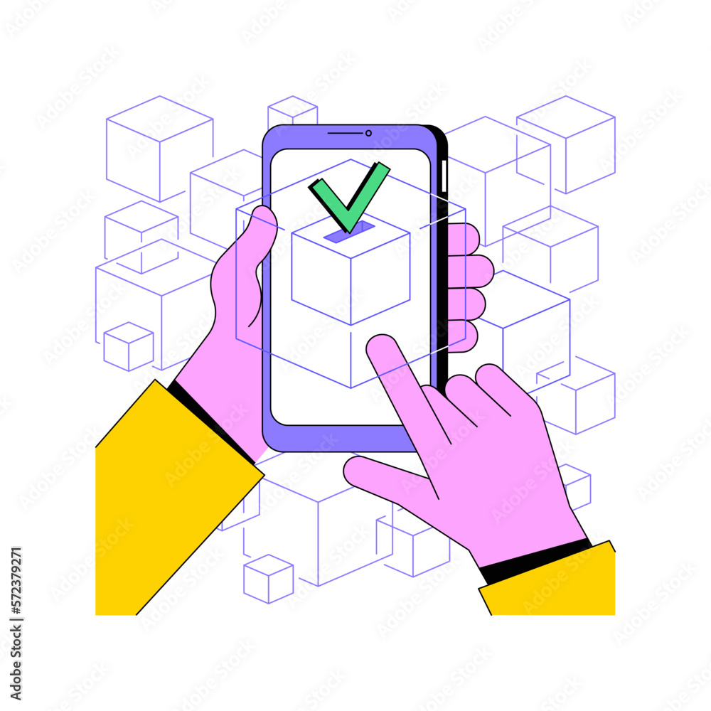 Poster blockchain voting mechanism isolated cartoon vector illustrations. e-voting industry, decentralized 