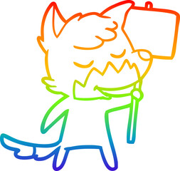 rainbow gradient line drawing friendly cartoon fox