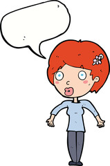cartoon shocked woman with speech bubble