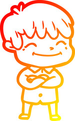 warm gradient line drawing cartoon happy boy