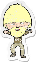 retro distressed sticker of a cartoon happy man with beard