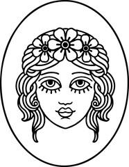 black line tattoo of a maiden