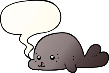 cartoon baby seal and speech bubble in smooth gradient style