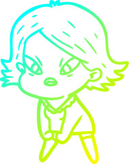 cold gradient line drawing cartoon stressed woman