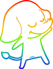 rainbow gradient line drawing cartoon smiling elephant