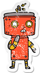 distressed sticker of a uncertain cartoon robot