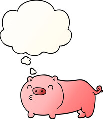 cartoon pig and thought bubble in smooth gradient style