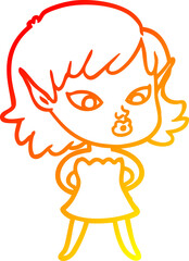 warm gradient line drawing pretty cartoon elf girl