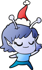 smiling alien girl gradient cartoon of a wearing santa hat