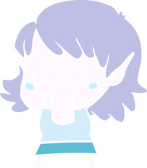 happy flat color style cartoon elf girl