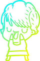 cold gradient line drawing cartoon woman talking