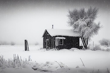 Old house in the snow, Generative AI