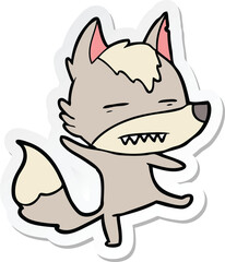 sticker of a cartoon wolf showing teeth