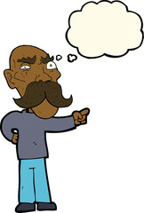 cartoon annoyed old man pointing with thought bubble