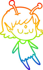 rainbow gradient line drawing cartoon alien girl