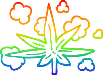 rainbow gradient line drawing cartoon marijuana leaf