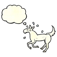 cartoon horse sweating with thought bubble
