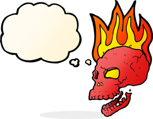 cartoon flaming skull with thought bubble