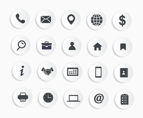 Essential Web Icon Set. Circular Paper Style Business Contact Icons Collection Vector Illustration