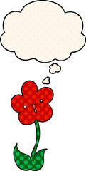 cartoon flower and thought bubble in comic book style