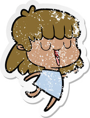 distressed sticker of a cartoon woman