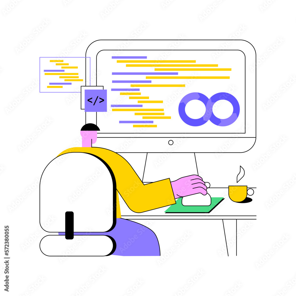 Poster collaborative framework isolated cartoon vector illustrations. man programming and coding, devsecops