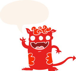 cartoon halloween monster and speech bubble in retro style