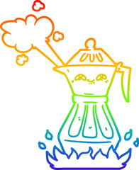 rainbow gradient line drawing cartoon coffee pot