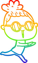 rainbow gradient line drawing cartoon woman wearing spectacles