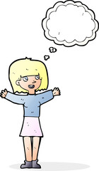 cartoon excited woman with thought bubble